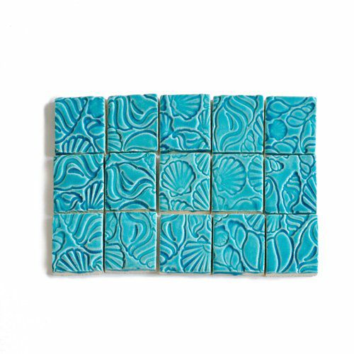 ターコイズ シェルプリント・タイル<br>3個セット<br>SC-010