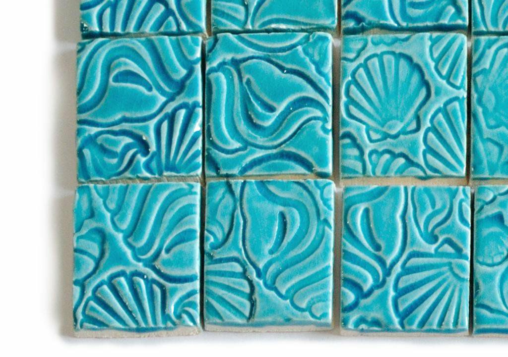 ターコイズ シェルプリント・タイル<br>3個セット<br>SC-010