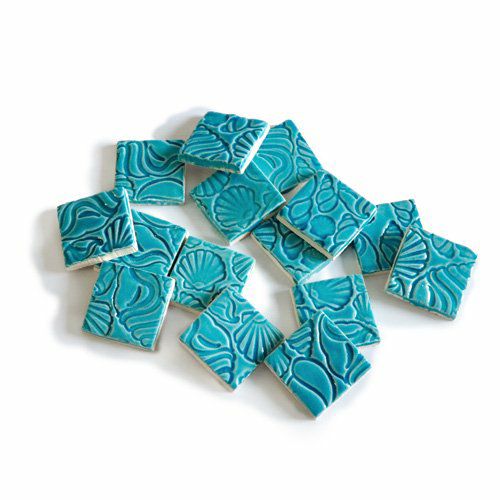 ターコイズ シェルプリント・タイル<br>3個セット<br>SC-010