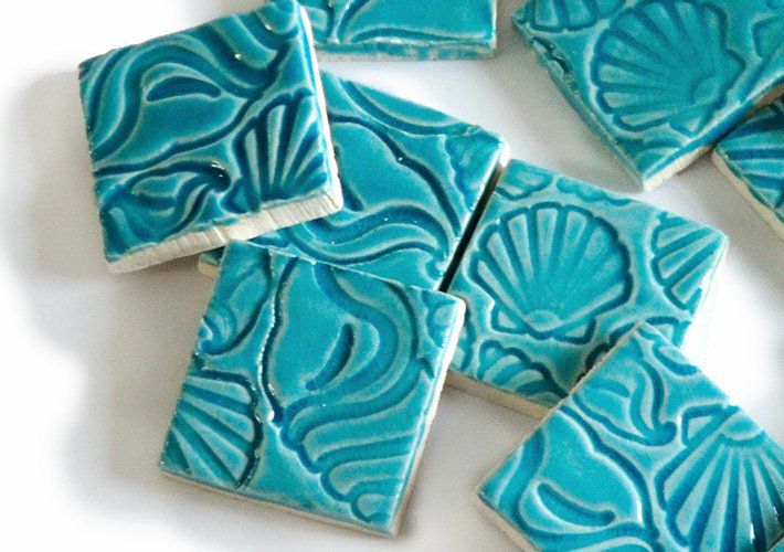 ターコイズ シェルプリント・タイル<br>3個セット<br>SC-010