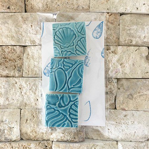 ターコイズ シェルプリント・タイル<br>3個セット<br>SC-010