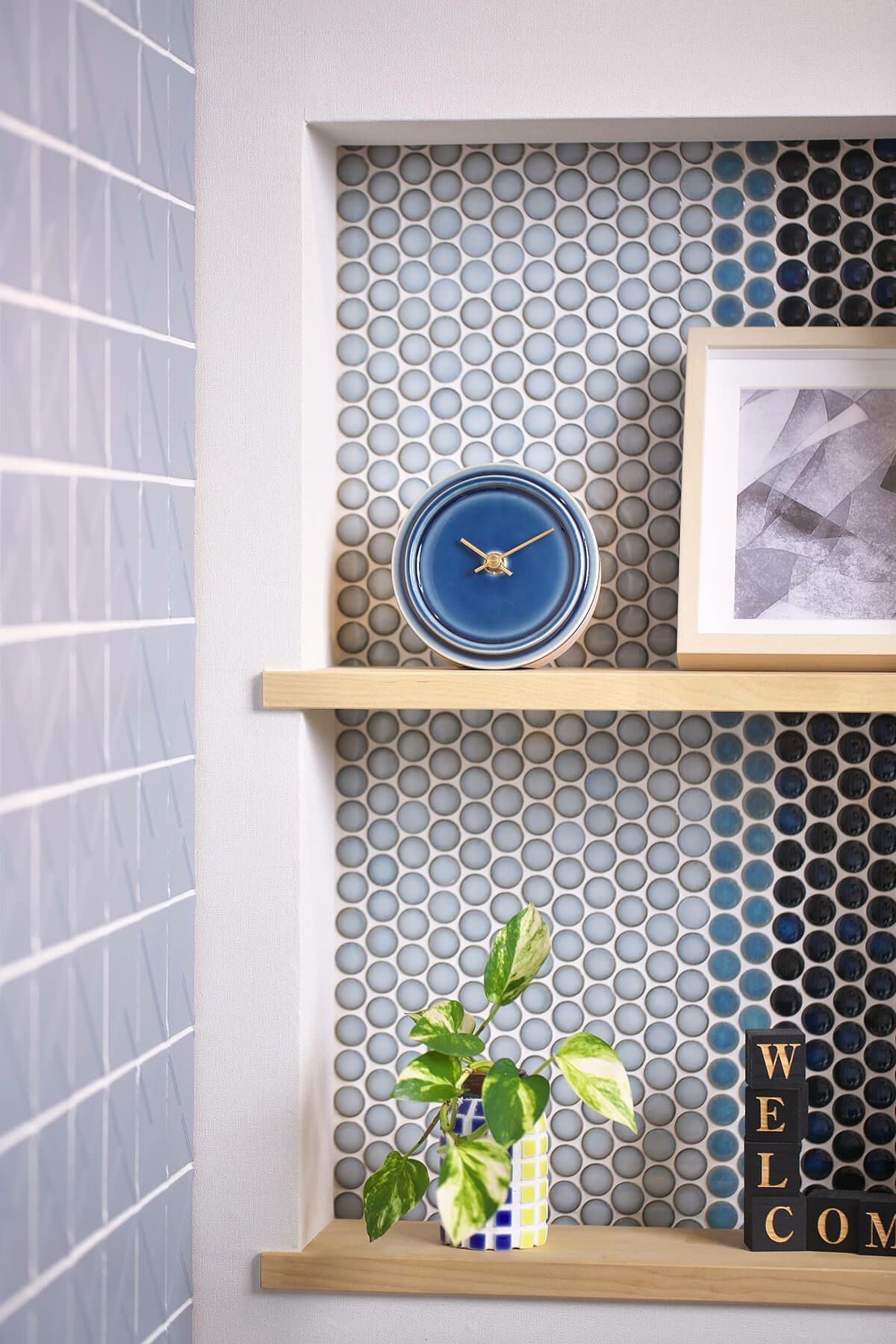 2WAY TILE WOOD CLOCK  P-12 ペールブルー WOOD_CLOCK