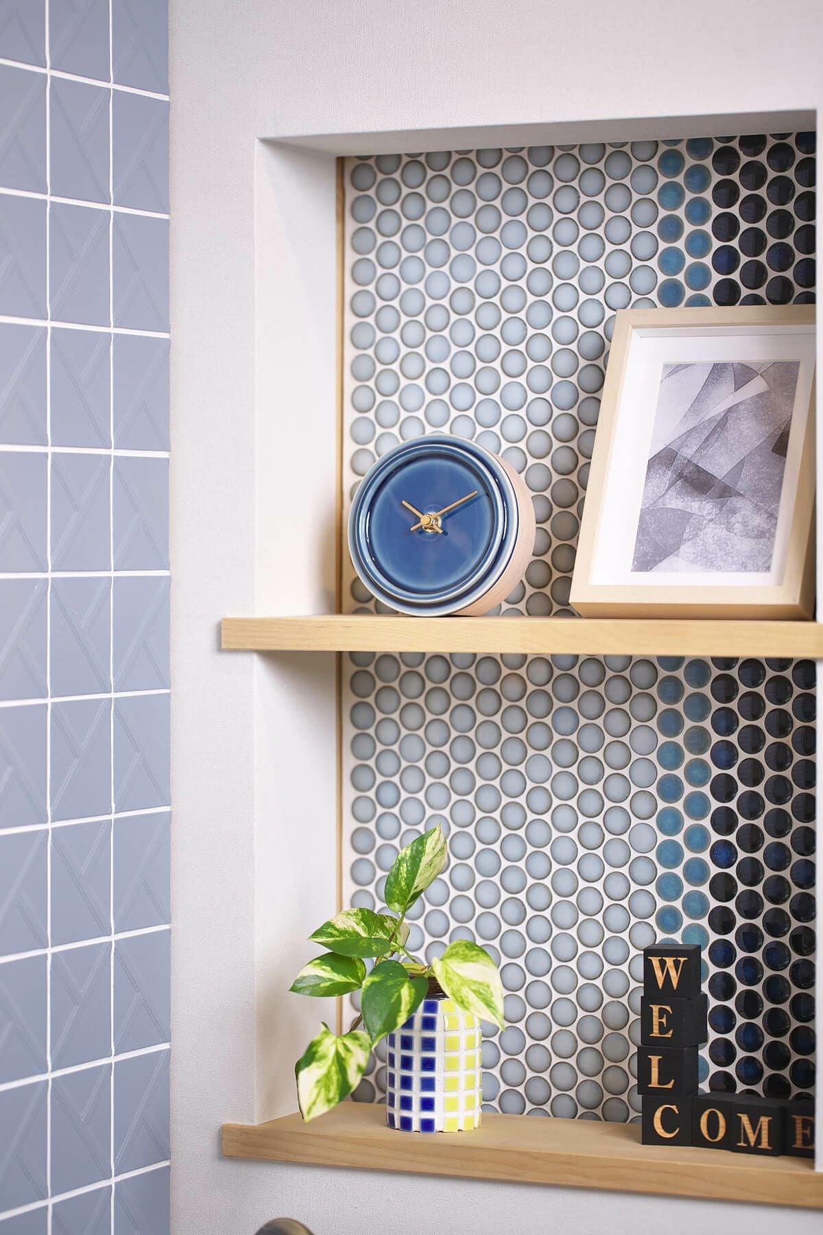 2WAY TILE WOOD CLOCK  P-12 ペールブルー WOOD_CLOCK