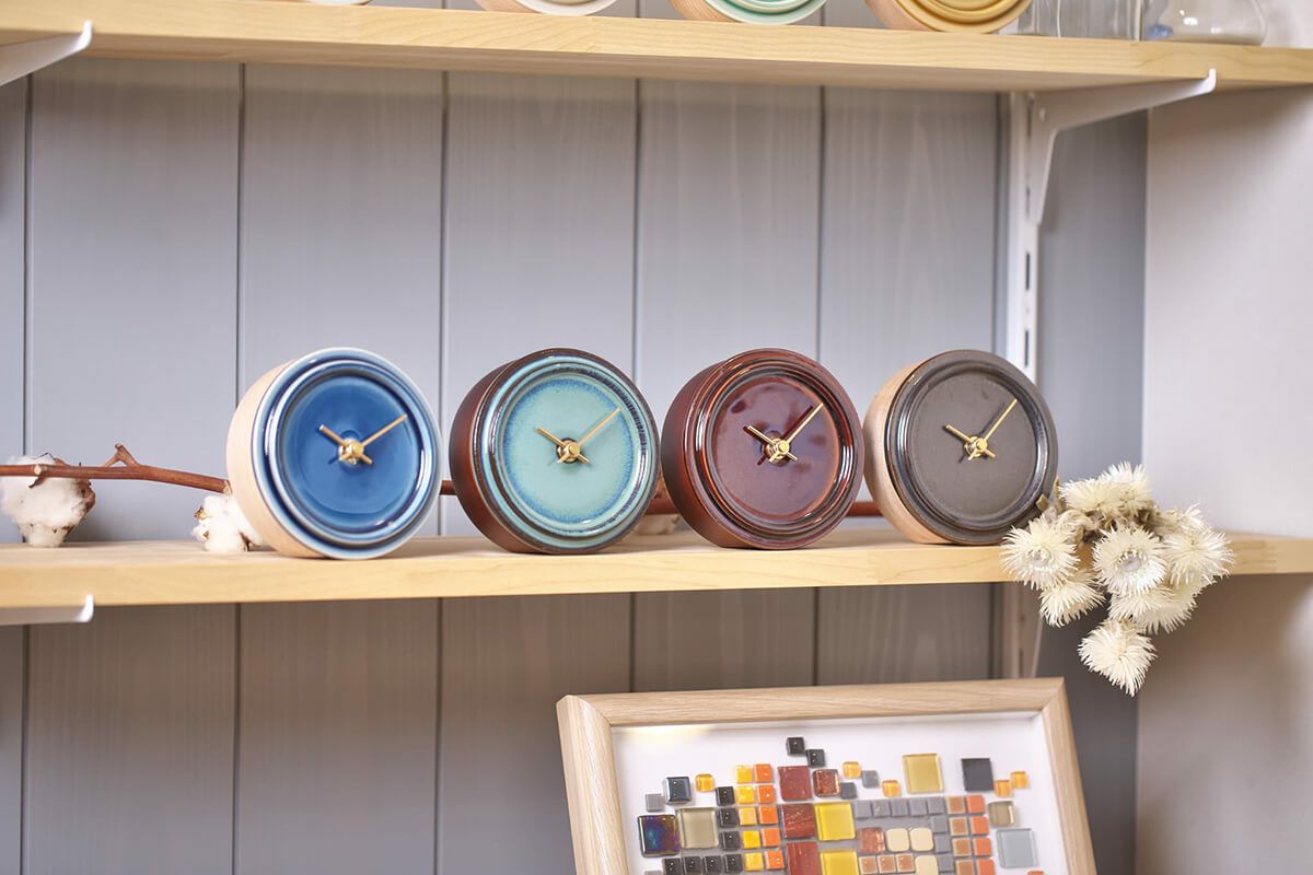 2WAY TILE WOOD CLOCK Z-02 青なまこ釉 WOOD_CLOCK – ボウクス・タイル