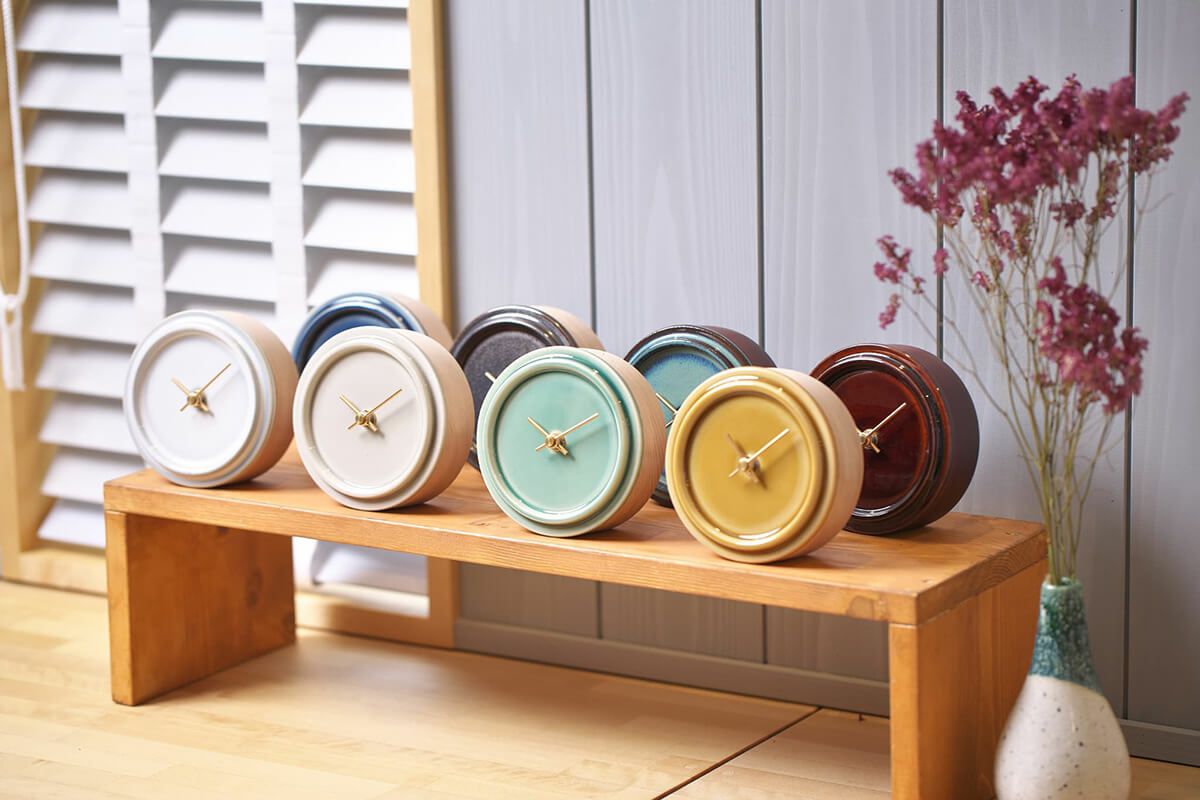 2WAY TILE WOOD CLOCK Z-02 青なまこ釉 WOOD_CLOCK – ボウクス・タイル