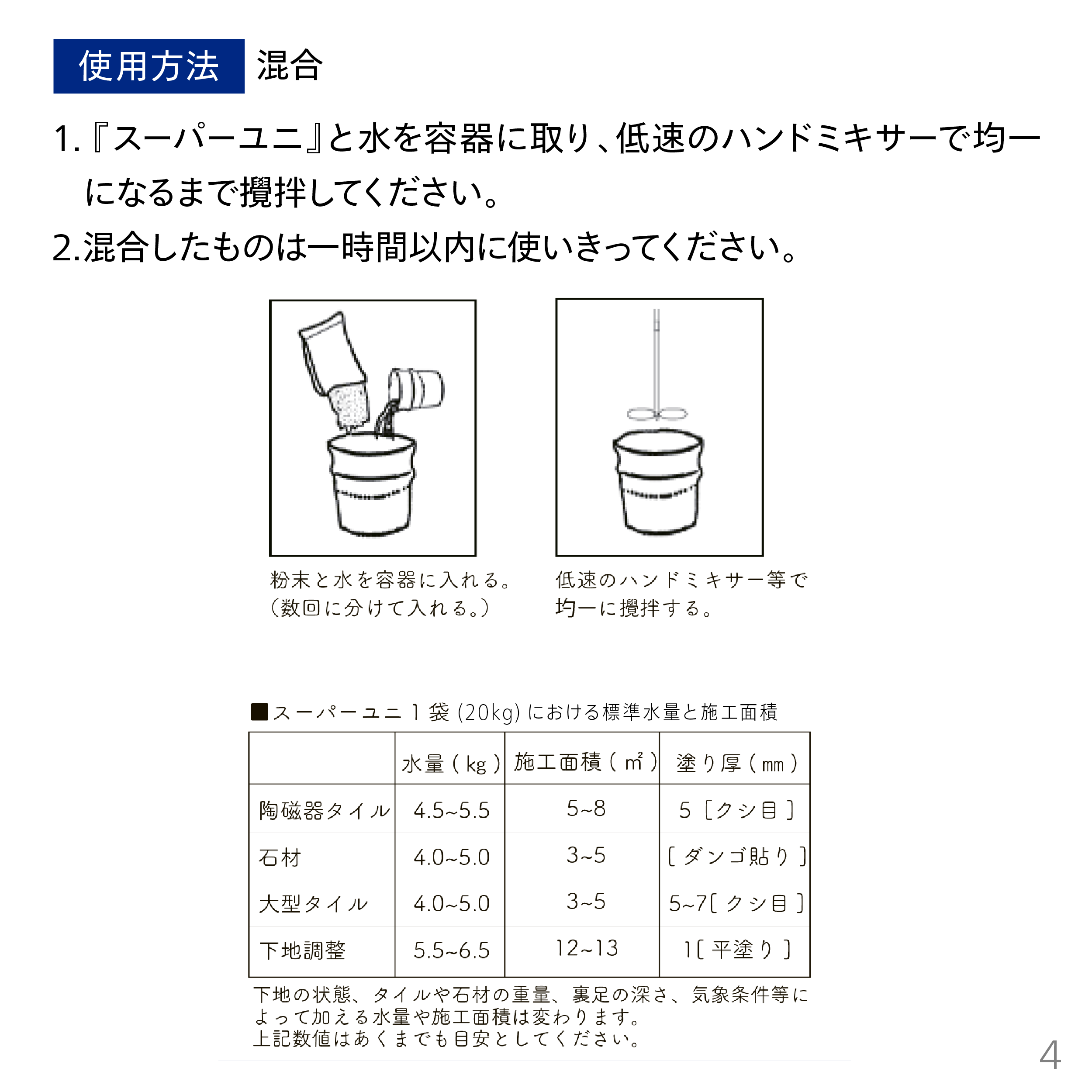 粉末型 石材・タイル兼用接着剤（一材型）スーパーユニ（2kg）
