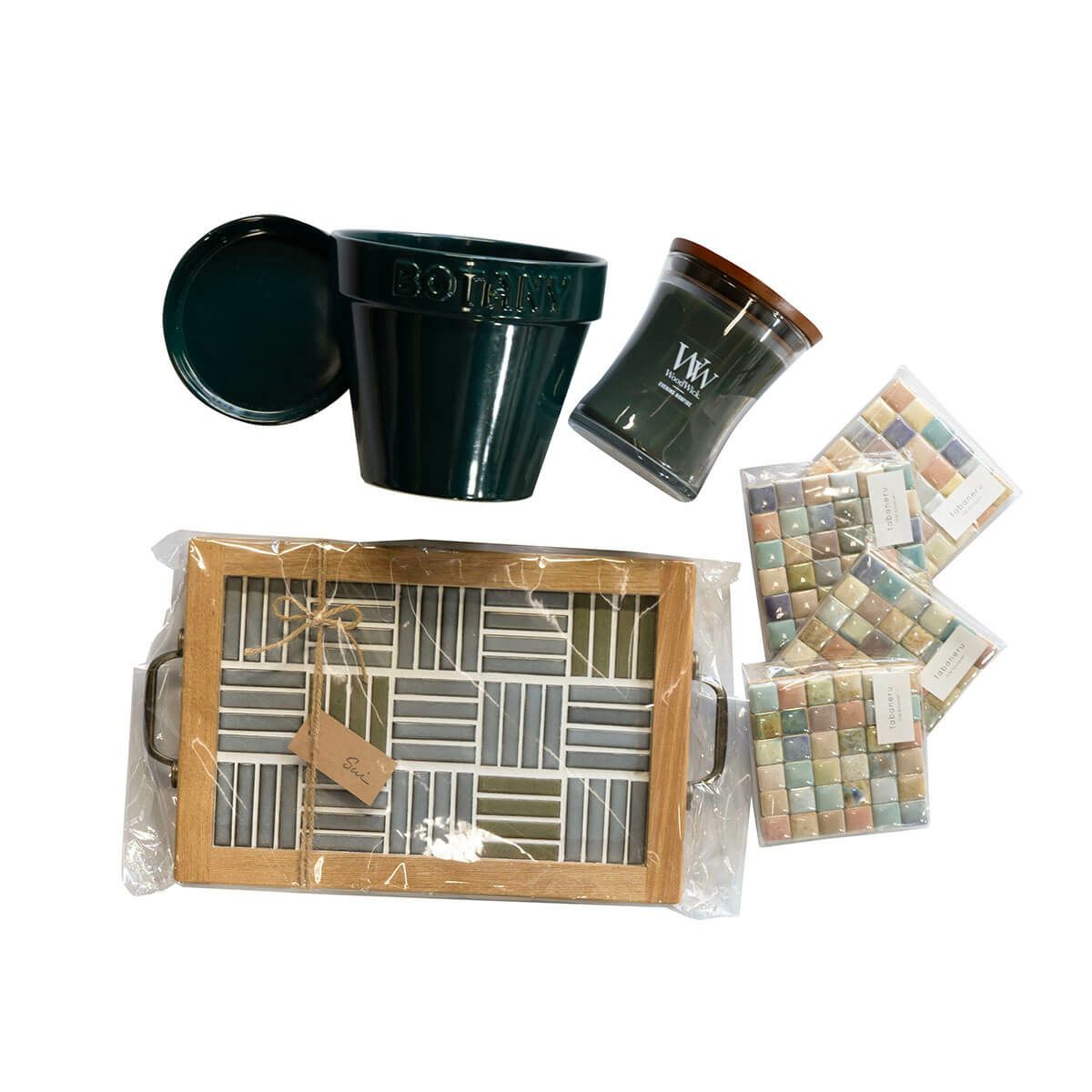 ［福袋2025 Aセット］ハンドメイドタイルトレイ+癒しのアロマキャンドル（WoodWick）