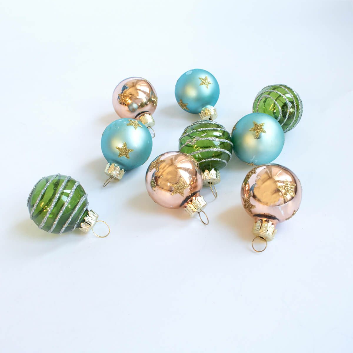オーナメント　ミニグラスボールコパーブルーミックス