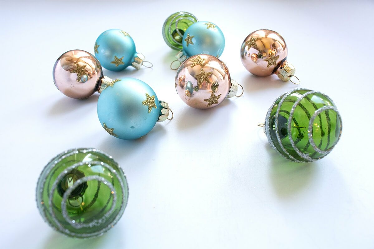 オーナメント　ミニグラスボールコパーブルーミックス