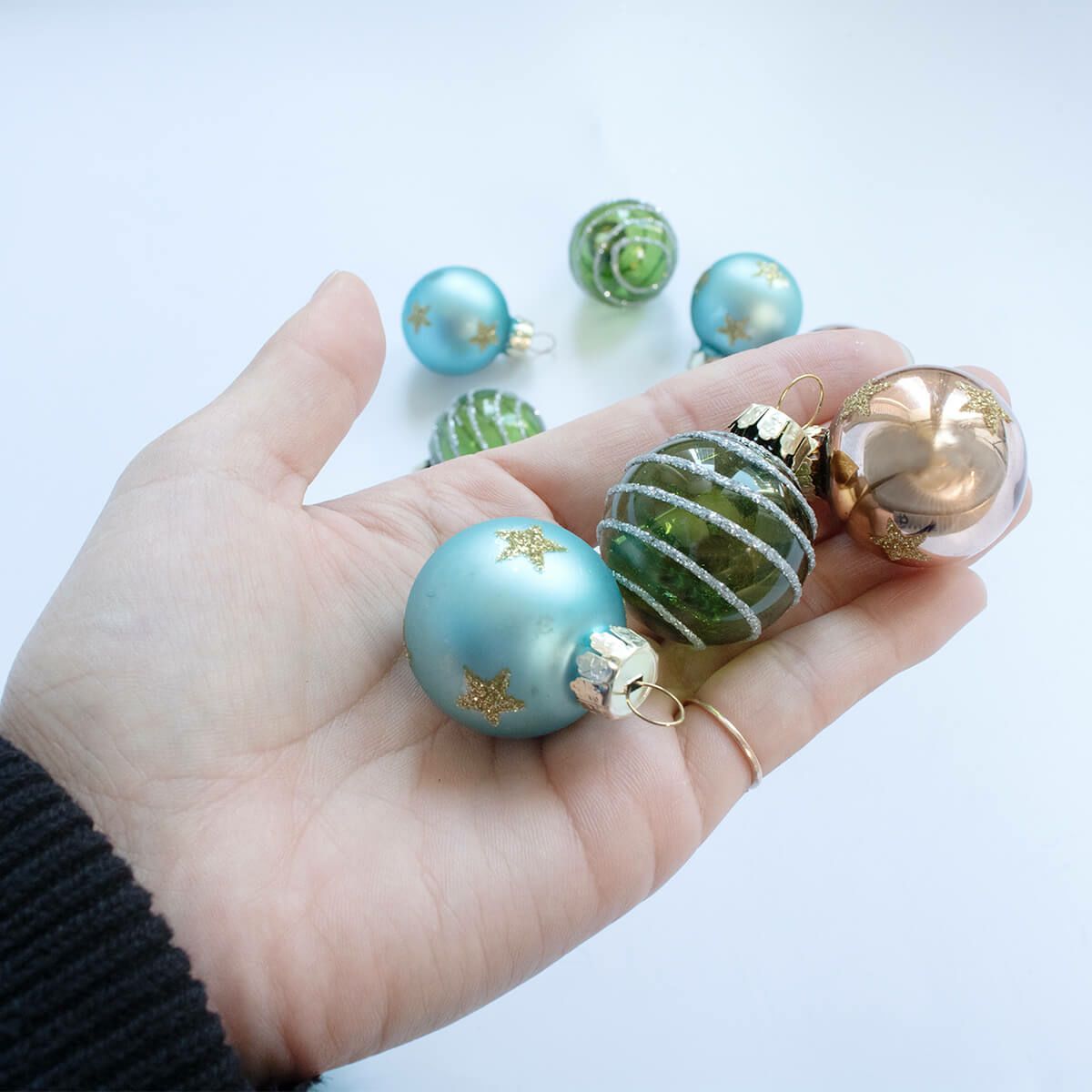オーナメント　ミニグラスボールコパーブルーミックス